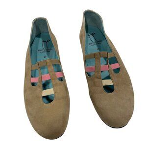 THIERRY RABOTIN Tan pink Suede Multicolored Strappy Ballet Flat Size 37
